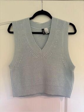 H&M Light Blue Knit V-Neck Cropped Sweater Vest